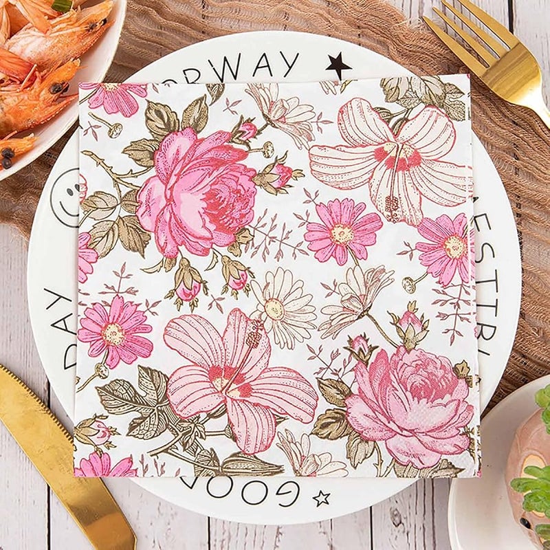 60 Pack Floral Vintage Paper Napkins 6.5x6.5 Inches 3 Ply Disposable Party Dinner Cocktail Style G - Image 3